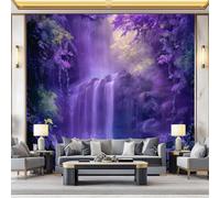 Photo Wallpaper 138" x 101"/350 x 256 cm(WxH), Waterfall Pattern in The Tree Bedroom Living Room Home Wall Mural, Fantasy Style Wallpaper Roll Mural, Sofa TV Background Wall Painting, Purple