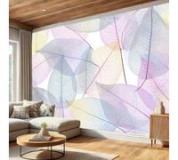Photo Wallpaper 150 x 105cm (WxH), Transparent Leaf Bedroom Living Room Home 3D Wall Mural, Simple Seamless Design Silk Cloth Wallpaper Roll Mural, TV Background Wall Painting, Purple Yellow, 3 Strips