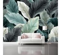 Photo Wallpaper 157.5" x 110.2" Non-Woven Premium Art Print Fleece Wall Mural Decoration Poster Picture Design Modern Tropical Plant Leaves Nature Moderne Living Room Bedroom Green Black