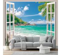 Photo Wallpaper 157.5" x 110.2" Non-Woven Premium Art Print Fleece Wall Mural Decoration Sea View Tropical Natural Scenery Home Decor Art for Bedroom Living Room Blue Green