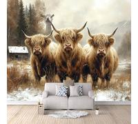 Photo Wallpaper 200 x 140 cm / 78.7" x 55.1" - Non-Woven Mural, Highland Cattle Art Print Fleece Wall Mural Decoration Poster Picture Design Modern - Farm Brown Animal Cow A-P-0148-P7