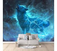 Photo Wallpaper 200 x 140 cm / 78.7" x 55.1" - Non-Woven Mural, Wolf Art Print Fleece Wall Mural Decoration Poster Picture Design Modern - Abstract Blue Nebula Wolf A-P-0148-P7