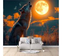 Photo Wallpaper 200 x 140 cm / 78.7" x 55.1" - Non-Woven Mural, Wolf Art Print Fleece Wall Mural Decoration Poster Picture Design Modern - Starry Sky Moon Animal Wolf A-P-0148-P7