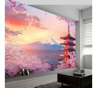 Photo Wallpaper 200 x 140 cm Eastern Architecture Mountains Flowers, Wall Mural Non-Woven 3D Wallpaper Décor Art Poster Picture Design for Living Room Bedroom Dorm Décor, Pink