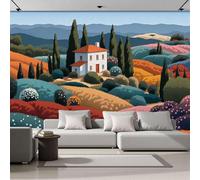 Photo Wallpaper 200 x 150 cm 3D Effect Rural Landscape Murals Wallpaper, Abstract Hills Fields Decor Poster Picture Wall Art Murals Decoration for Bedroom Living Room and kidsroom Orange Color