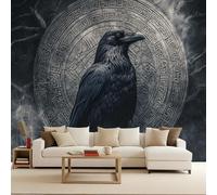 Photo Wallpaper 200x140 cm 3D Viking Raven Celtic Knot Rune Pattern Non-Woven Matte Waterproof Wall Paper Mural Poster TV Background Decoration for Corridor Living Room Bedroom Home Renovation