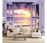 Photo Wallpaper 200x140 cm 3D Window Scenery Flower Forest River Pattern Non-Woven Matte Waterproof Wall Paper Mural Poster TV Background Decoration for Corridor Living Room Bedroom Home Renovation