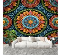 Photo Wallpaper 200x140 cm Retro Mandala Elements DIY Odorless antifouling Wallpaper Poster Photo Mural HD Blue Removable Interior Sapace Decoration Mural Decoration Decals