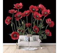 Photo Wallpaper 250 x 175 cm / 98.4" x 68.9" - Non-Woven Wall Mural Flowers Art Print Fleece Wall Mural Decoration Poster Picture Design Modern - Red Flowers and Green Leaves J-F-01269-C-7