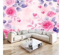 Photo Wallpaper 250 x 175 cm Dreamy Flowers Heart, Wall Mural Non-Woven 3D Wallpaper Décor Art Poster Picture Design for Living Room Bedroom Dorm Décor, Pink