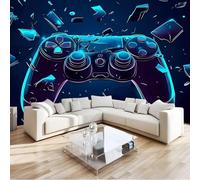 Photo Wallpaper 250 x 175 cm Game Controller Punk Style Non-Woven Premium Art Print Fleece Wall Mural Decoration Poster Dark Blue Photo Mural for Child Bedroom TV Background Wall Decor