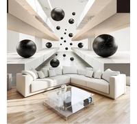 Photo Wallpaper 250 x 175 cm - Gray Black Wall Mural Deco Abstract Geometry Space Non-Woven Art Print Wallpaper for Living Room - Home Decoration Bedroom Kitchen Wall Paper