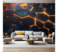 Photo Wallpaper 250 x 180 cm Abstract Grid Pattern Non-Woven Wallpaper Orange Color Modern Wall Mural for Living Room Bedroom Decoration