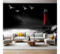 Photo Wallpaper 250 x 180 cm Beach Lighthouse Non-Woven Wallpaper Black Modern Wall Mural for Living Room Bedroom Decoration