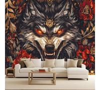 Photo Wallpaper 250x175 cm 3D Wolf Animal Forest Moon Flowers Pattern Non-Woven Matte Waterproof Wall Paper Mural Poster TV Background Decoration for Corridor Living Room Bedroom Home Renovation