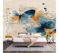 Photo Wallpaper 250x175 cm Beige Non-Woven HD Wall Mural Poster | Retro Butterfly Illustrations Home Decor Large Wallpaper Wall Art Mural for Living Room Kids Bedroom Kitchen Office