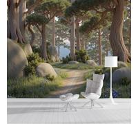 Photo Wallpaper 250x175cm, Sunlight Filtering Through The Forest Panoramic Wallpaper Mural, Autumn Forest Landscape Photo Wallpapers, Greenery Mural Decoration for Living Room Bedroom Corridor