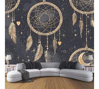 Photo Wallpaper 250x175cm (WxH), Celestial Bodies Dream Catcher Pattern Bedroom Living Room Home 3D Wall Mural, Dreamlike Ash Gold Silk Cloth Wallpaper Roll Murals, Sofa TV background Wall Mural