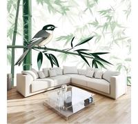 Photo Wallpaper 3 Pack 50 x 105 cm - Premium Non-Woven 3D White Eastern Style Ink Painting Bamboo Forest Birds Textured Wallpaper, Wall Mural Decoration for Living Room and Bedroom