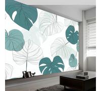 Photo Wallpaper 300 x 210 cm Abstract Plant Monstera Deliciosa, Wall Mural Non-Woven 3D Wallpaper Décor Art Poster Picture Design for Living Room Bedroom Dorm Décor, Blue Green