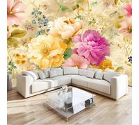 Photo Wallpaper 300 x 210 cm - Colorful Wall Mural Deco Delicate Elegant Floral Peonies Non-Woven Art Print Wallpaper for Living Room - Home Decoration Bedroom Kitchen Wall Paper