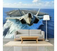Photo Wallpaper 300 x 210 cm Fighter Jets Aircraft Carriers, Wall Mural Non-Woven 3D Wallpaper Décor Art Poster Picture Design for Living Room Bedroom Dorm Décor, Light Blue