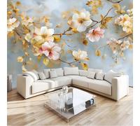 Photo Wallpaper 300 x 210 cm - Gray Pink Wall Mural Deco Watercolor Simple Beautiful Flowers Non-Woven Art Print Wallpaper for Living Room - Home Decoration Bedroom Kitchen Wall Paper