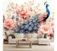 Photo Wallpaper 300x210 cm 3D Forest Peacock Colorful Bird Pattern Non-Woven Matte Waterproof Wall Paper Mural Poster TV Background Decoration for Corridor Living Room Bedroom Home Renovation
