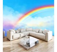 Photo Wallpaper 350 x 256 cm Cartoon Fantasy Sky Rainbow 3D Non-Woven Art Print Wall Mural Decor, Modern Living Room Bedroom Art Poster Mural Wallpaper, Blue