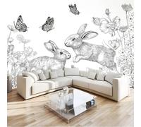 Photo Wallpaper 350 x 256 cm - Grey Wall Mural Deco Minimalist Floral Animal Butterfly Non-Woven Art Print Wallpaper for Living Room - Home Decoration Bedroom Kitchen Wall Paper