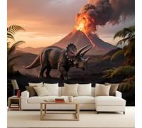 Photo Wallpaper 350x256 cm 3D Dinosaurs Volcano Jurassic Animal Pattern Non-Woven Matte Waterproof Wall Paper Mural Poster TV Background Decoration for Corridor Living Room Bedroom Home Renovation