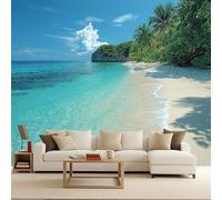 Photo Wallpaper 350x256 cm 3D Sea Beach Tropical Island Scenery Pattern Non-Woven Matte Waterproof Wall Paper Mural Poster TV Background Decoration for Corridor Living Room Bedroom Home Renovation