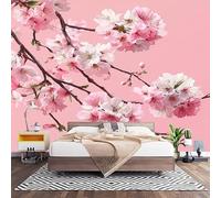 Photo Wallpaper 350x256 cm - Botanical Cherry Blossom Pattern Non-Woven Premium Art Print Wallpaper Pink Photo Mural Decoration Poster for Childrens Bedroom, Playroom Sofa Backdrop