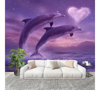 Photo Wallpaper 350x256 cm Purple Non-Woven Art Wall Mural Poster Picture Animal Fantasy Dolphin - Living Room Sofa TV Background Wall Mural Indoor Decor - Not Self Adhesive