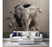 Photo Wallpaper 3D African Elephant 500x350 cm Non-Woven Premium Art | Print Fleece Wall Mural Decoration Poster Picture, Broken Wall Wildlife Animals Wallpaper for Bedroom Living Room Background
