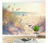 Photo Wallpaper 3D Beach Dunes Wall Mural Non-Woven Matt | Wipeable Panoramic Mural Wallpaper Coastal Sunset Sandy Waterproof Wall Art 400x280 cm for Living Room Bedroom Kid Room B362