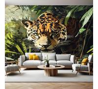 Photo Wallpaper 3D Effect Animal Jungle Cheetah Mural Wallpaper Non-Woven Wall Mural, 350 x 256 cm Large Murals Wall Decor for Bedroom, Living Room, Kids Room