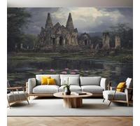 Photo Wallpaper 3D Effect Castle Retro Architecture Mural Wallpaper Non-Woven Wall Mural, 350 x 256 cm Large Murals Wall Decor for Bedroom, Living Room, Kids Room