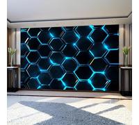 Photo Wallpaper 3D Effect Game Honeycomb Pattern Non-Woven Wall Mural 250 x 180 cm Blue Large Wall Decor for Bedroom Living Room Kids Room