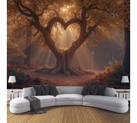 Photo Wallpaper 3D Effect Mural Panoramic Autumn Forest Heart-Shaped Ancient Tree Wallpaper, Romantic Fantastical Scenery Silk Wall Art Mural for Bedroom Living Room Decoration Poster 200x140cm