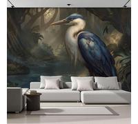 Photo Wallpaper 3D Effect Mural Panoramic Blue Heron Standing By The Water Wallpaper, Realistic Depiction Natural Animal Silk Wall Art Mural for Bedroom Living Room Decoration Poster 250x175cm