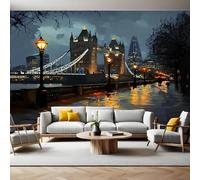 Photo Wallpaper 3D Effect Night View of Tower Bridge in London Mural Wallpaper Non-Woven Wall Mural, 350 x 256 cm Large Mural Wall Decor for Bedroom, Living Room, Kids Room