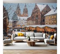 Photo Wallpaper 3D Effect Nordic City Architecture Mural Wallpaper Non-Woven Wall Mural, 350 x 256 cm Large Murals Wall Decor for Bedroom, Living Room, Kids Room