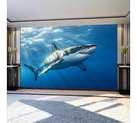 Photo Wallpaper 3D Effect Ocean Sharks Non-Woven Wall Mural 250 x 180 cm Blue Large Wall Decor for Bedroom Living Room Kids Room