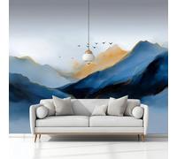 Photo Wallpaper 3D Effect Panoramic Mural Abstract Landscape Painting Mountains Blue Wall Mural 368x254 cm for Living Room Bedroom Home Decoration, Non-Woven Wall Poster Adult Children