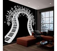 Photo Wallpaper 3D Effect Panoramic Mural Abstraction Musical Notes Staff Black Wall Mural 350x245 cm for Living Room Bedroom Home Decoration, Non-Woven Wall Poster Adult Children