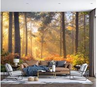 Photo Wallpaper 3D Effect Panoramic Mural Autumn Scenery Realistic Style Path Through The Pine Forest for Living Room Children Home Decoration Wall Poster- Silk 250x175cm Wall Mural Golden Yellow
