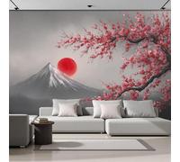 Photo Wallpaper 3D Effect Panoramic Mural Cherry Blossoms Of Mount Fuji Japanese Scenery Grayish Red Wall Mural 200X140Cm For Living Room Bedroom Home Decoration, Silk Wall Poster Adult Children