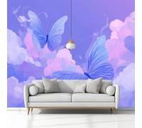 Photo Wallpaper 3D Effect Panoramic Mural Dream Butterfly Clouds Purple Wall Mural 400x280 cm for Living Room Bedroom Home Decoration, Non-Woven Wall Poster Adult Children