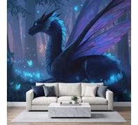 Photo Wallpaper 3D Effect Panoramic Mural Fantasy Forest Mythical Beast Dragon Butterfly Wall Mural 150x105 cm for Living Room Bedroom Home Decoration, Non-Woven Wall Poster Adult Children